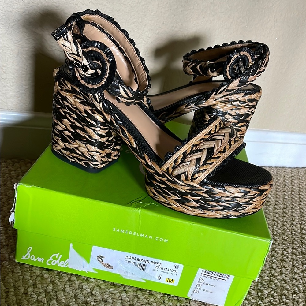 Sam Edelman Iliana Raffia wedge Sandals 
Size 9